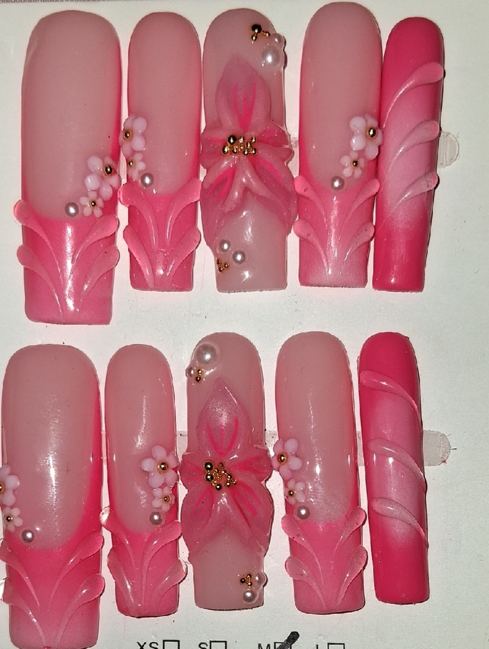 Pink Floral 3D Press-On Nails Set - Elegant Accent Nails